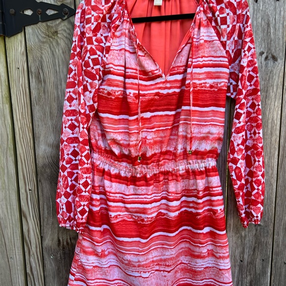 MICHEAL KORS Orange Coral Geometric Tie Dye Dress Women’s 6 - Picture 3 of 12